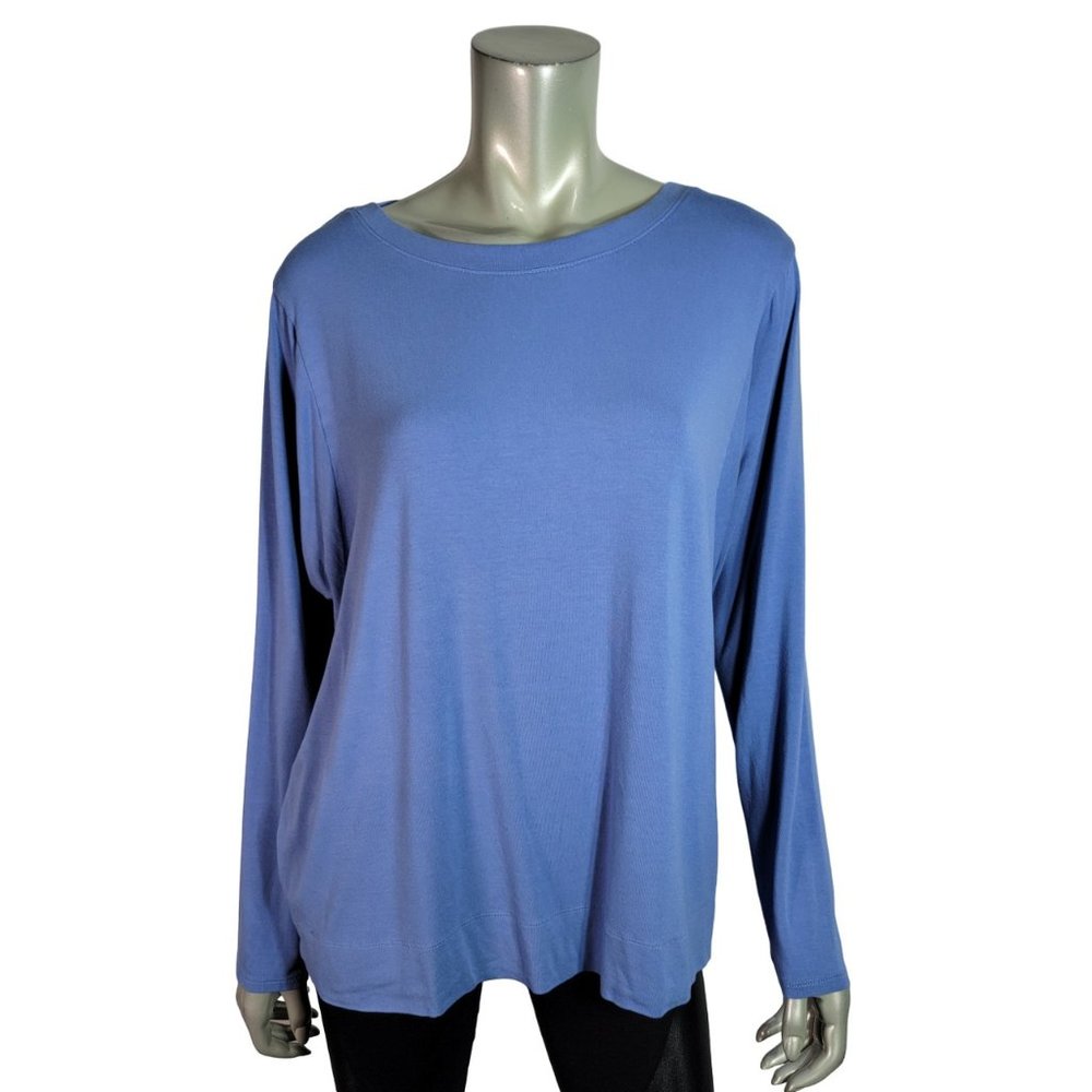 J. Jill Wearever Collection Top M Stretch Crew Neck Long Sleeve Pullover Blue‎
